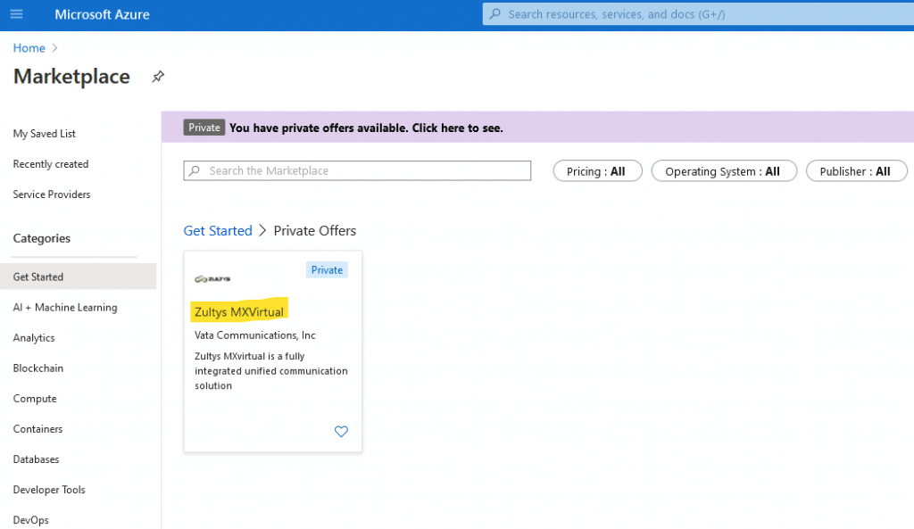 Zultys MXVirtual - Azure private offer