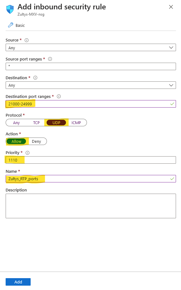 Azure - Add inbound security rule