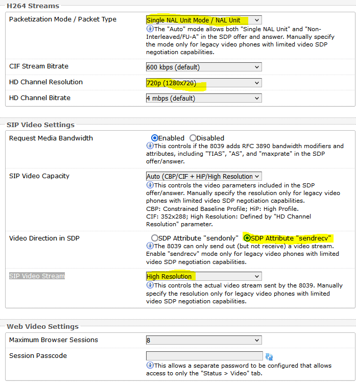 Algo Video Settings