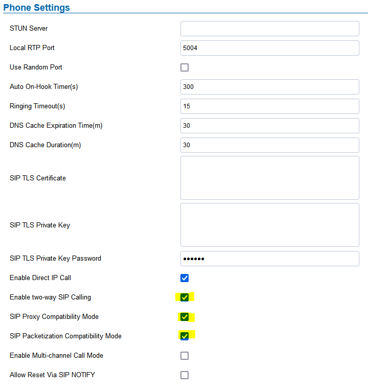 GDS3710 Phone settings