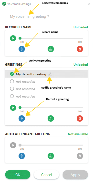 ZAC Voice mail settings